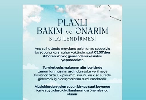 Yalvaç Belediyesi’nden Su Kesintisi Uyarısı: 8 Mart’ta Su Kesintisi Olacak