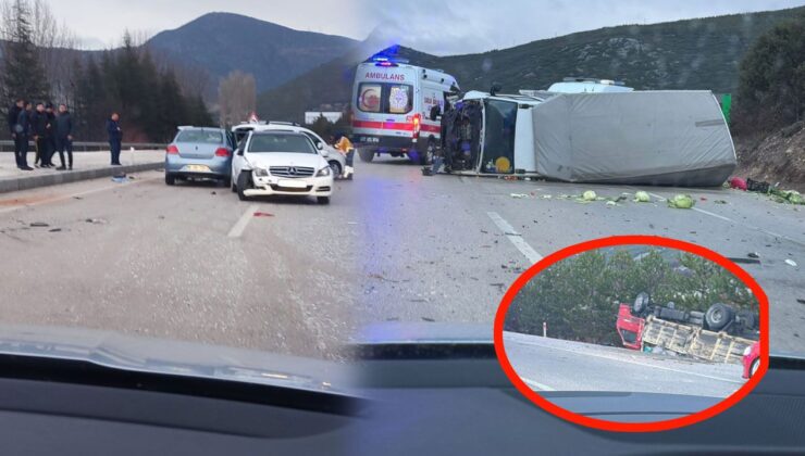 Eğirdir Barla Kavşağı’nda Zincirleme Kaza: Kamyon Devrildi, Araçlar Birbirine Girdi