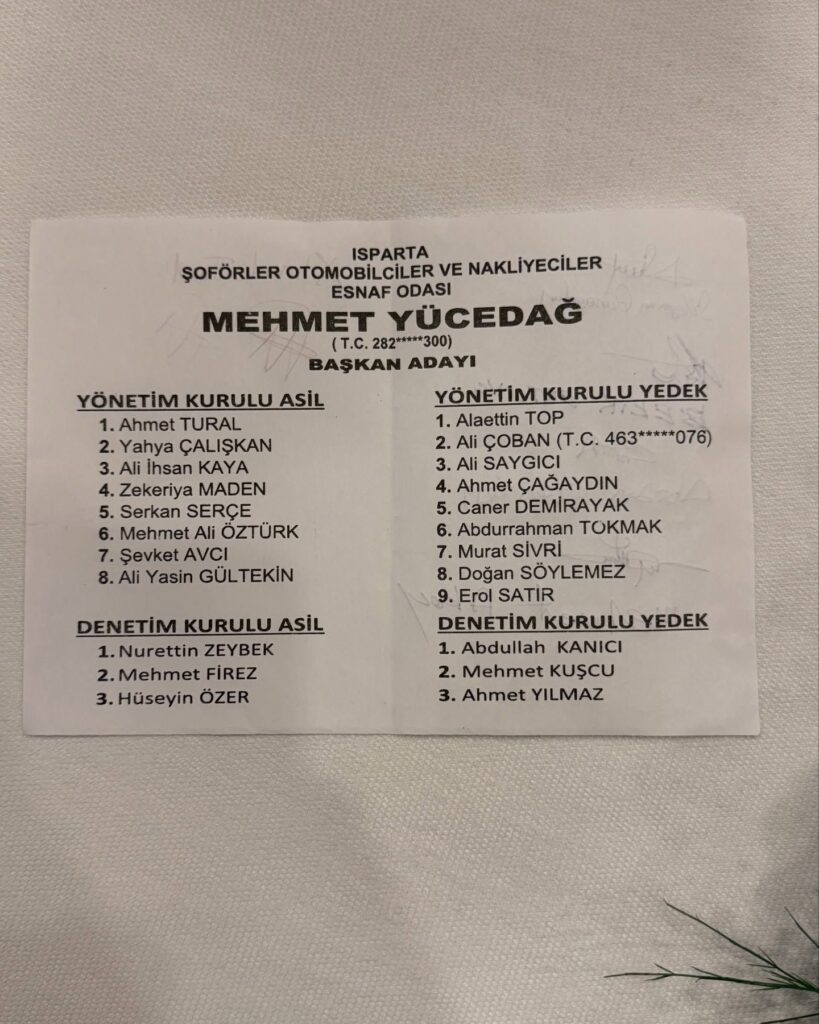 Isparta Şoförler Odası Seçiminde Üçlü Yarış: Yeni Yönetim Listeleri Belli Oldu Yonetim listeleri 2