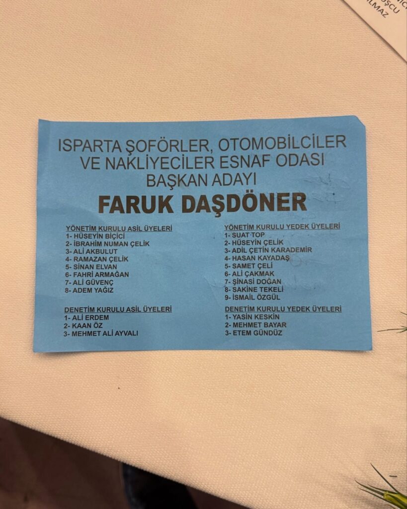 Isparta Şoförler Odası Seçiminde Üçlü Yarış: Yeni Yönetim Listeleri Belli Oldu Yonetim listeleri 3